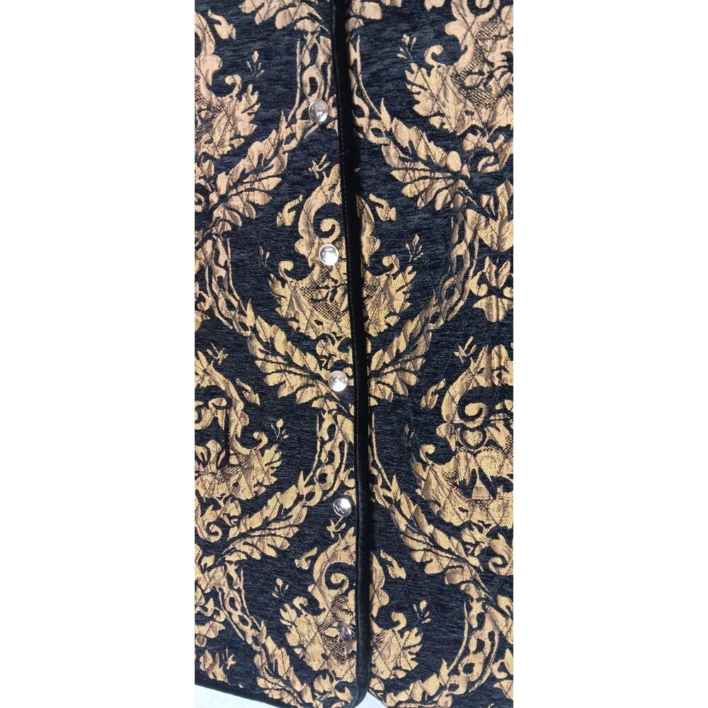Chicos Baroque Quilted Blazer Jacket Size 4 Black & Gold Velvet Trim Old Money - Picture 4 of 14